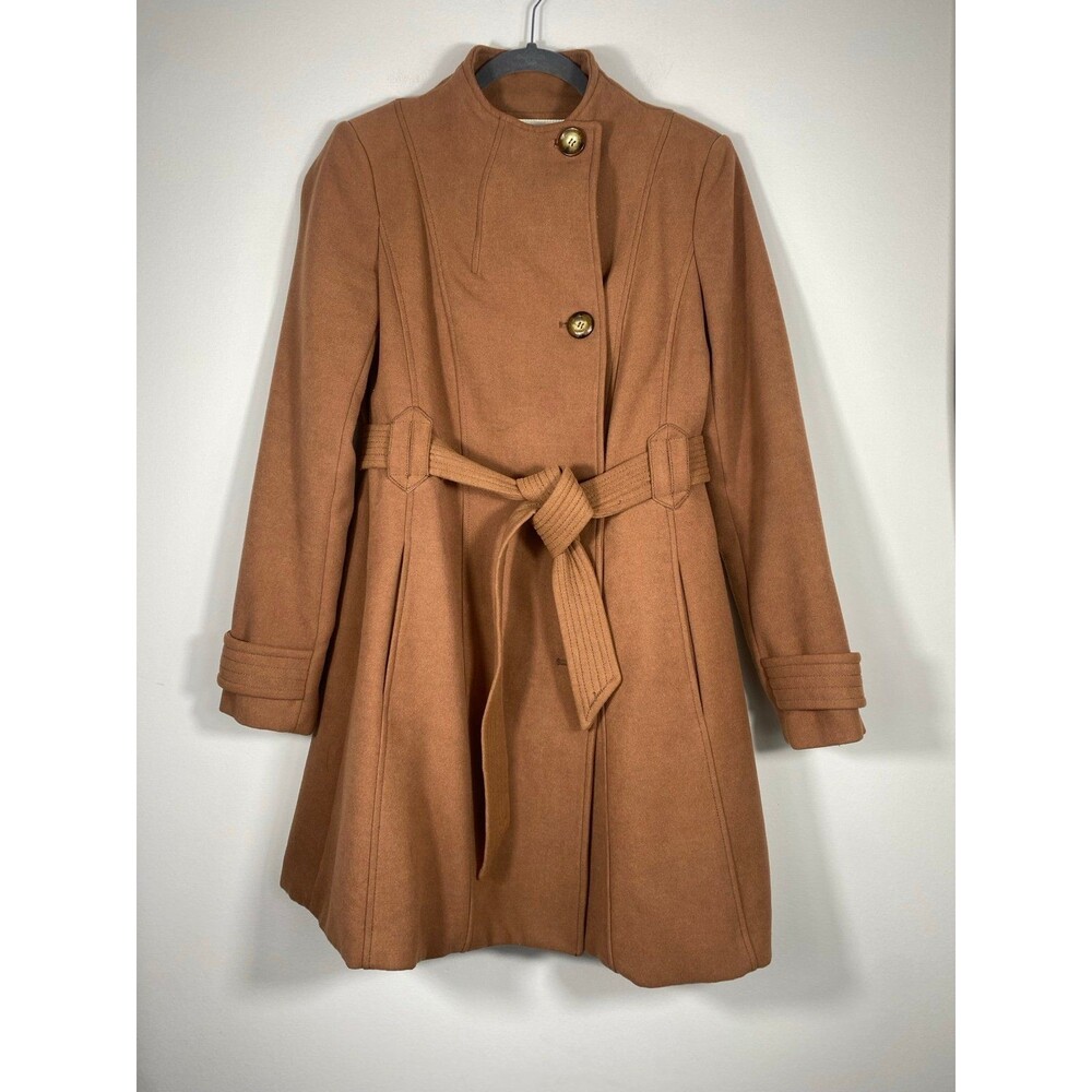 Cartonnier Camel Belted Fit & Flare Dress Coat US 4